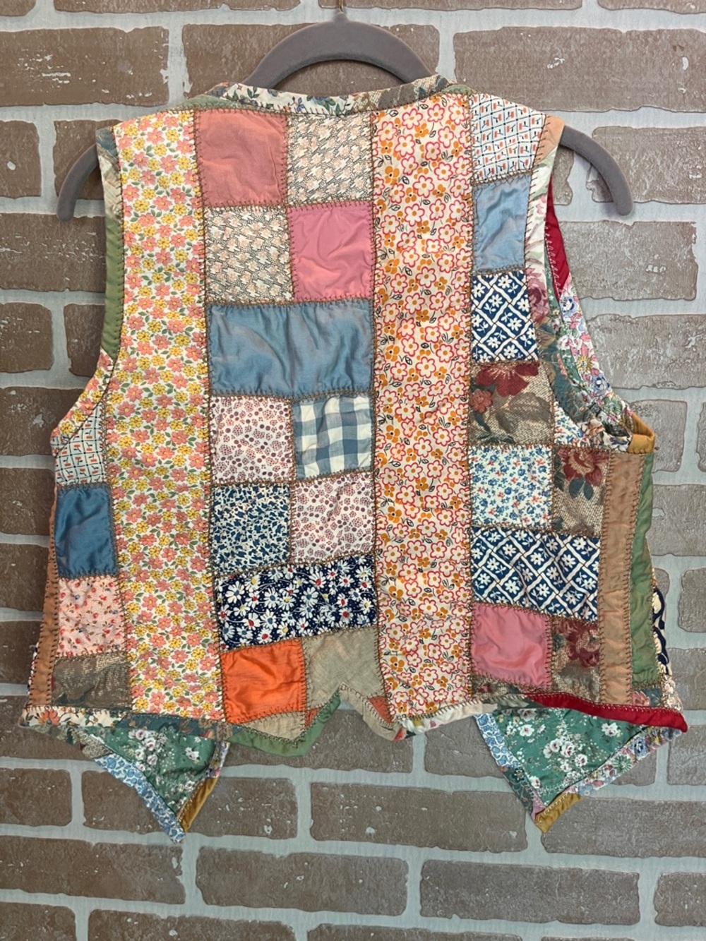 Vintage 90s quilted vest handmade one of a kind patchwork summer reversible - Picture 5 of 12